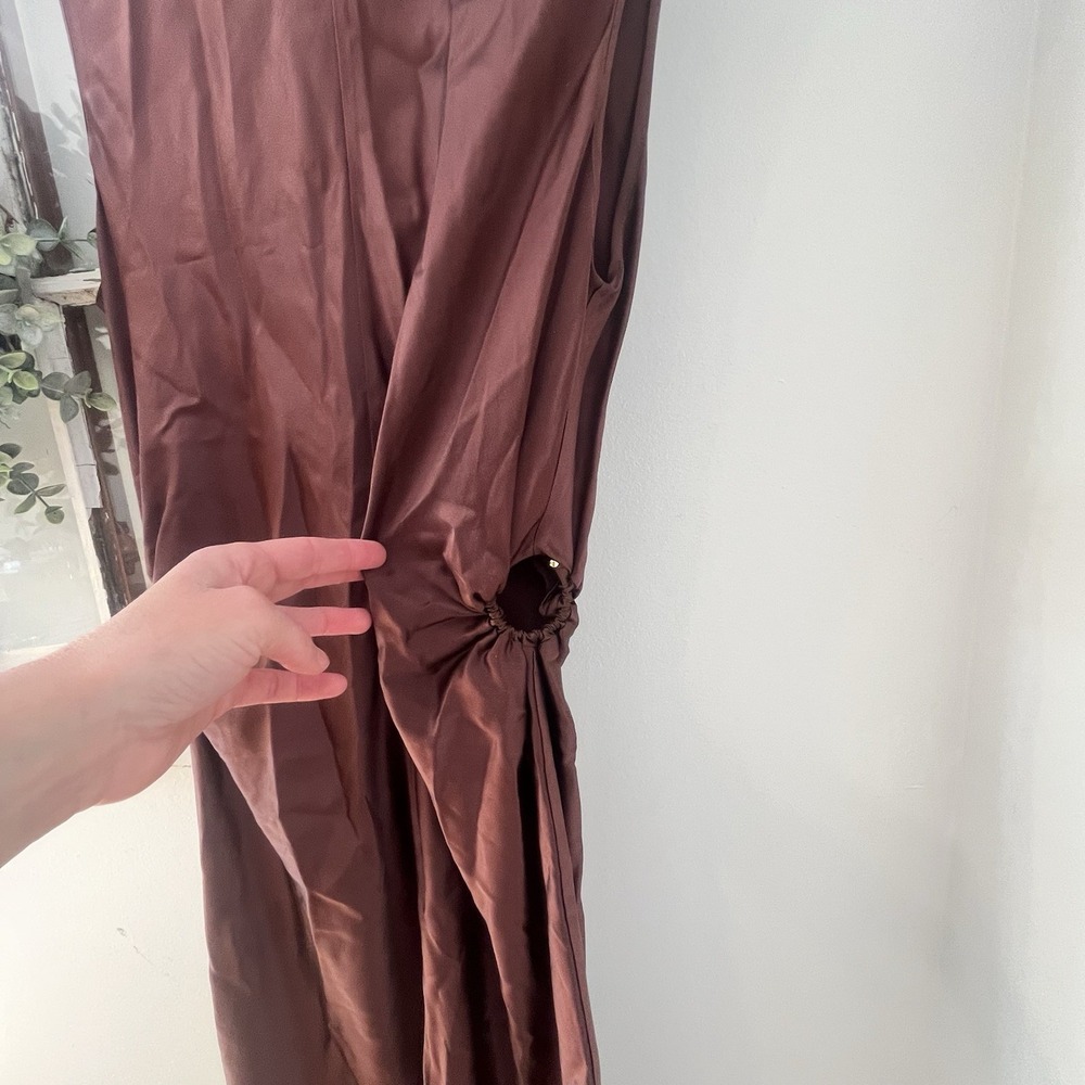 LilySilk $249 Mulberry Silk Chocolate A Line Dress Cut‎ Metal Ring Size 6 - Picture 9 of 14